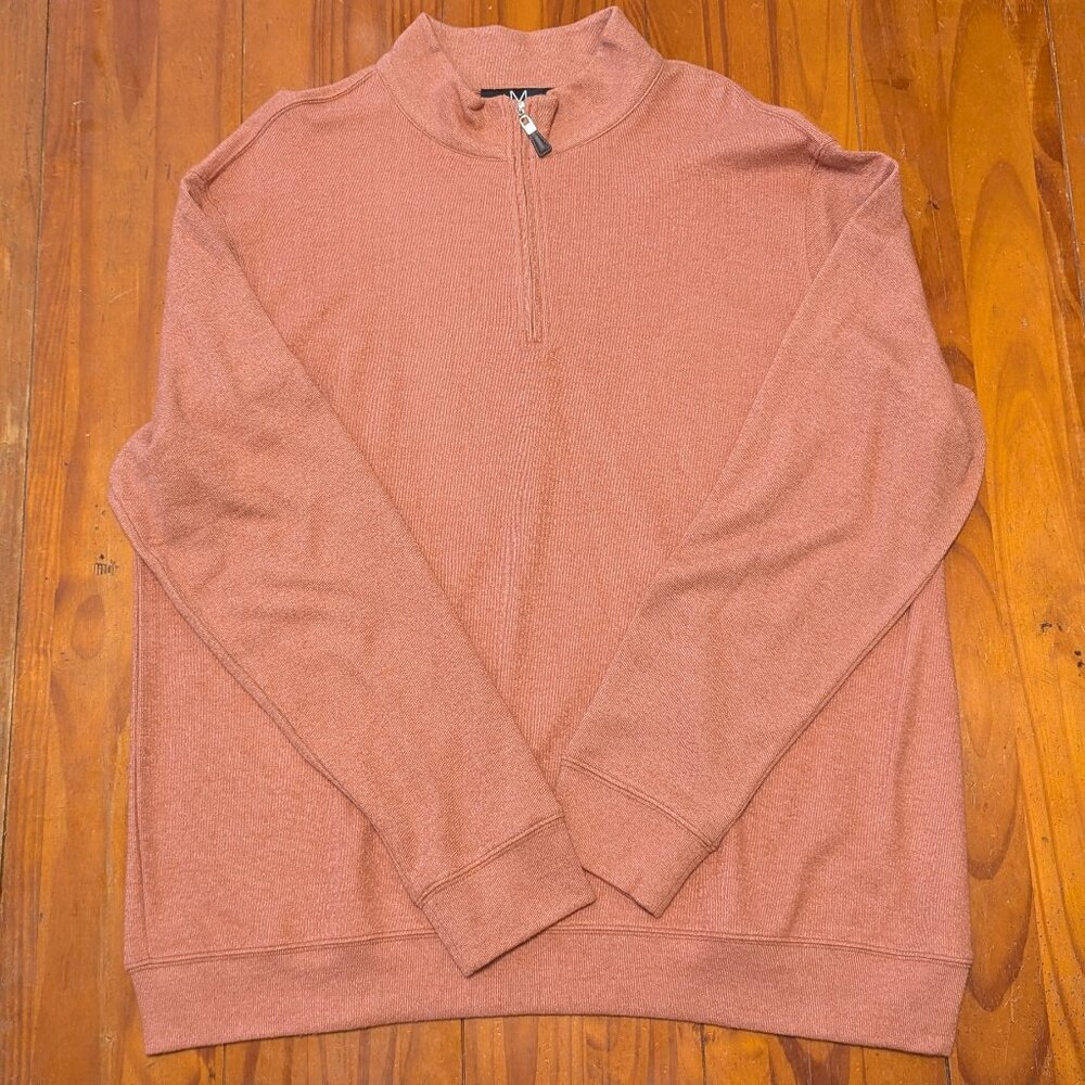 MAGASCHONI Men’s Orange Heather Quarter-Zip Ribbed Pullover Sweater – Size XL